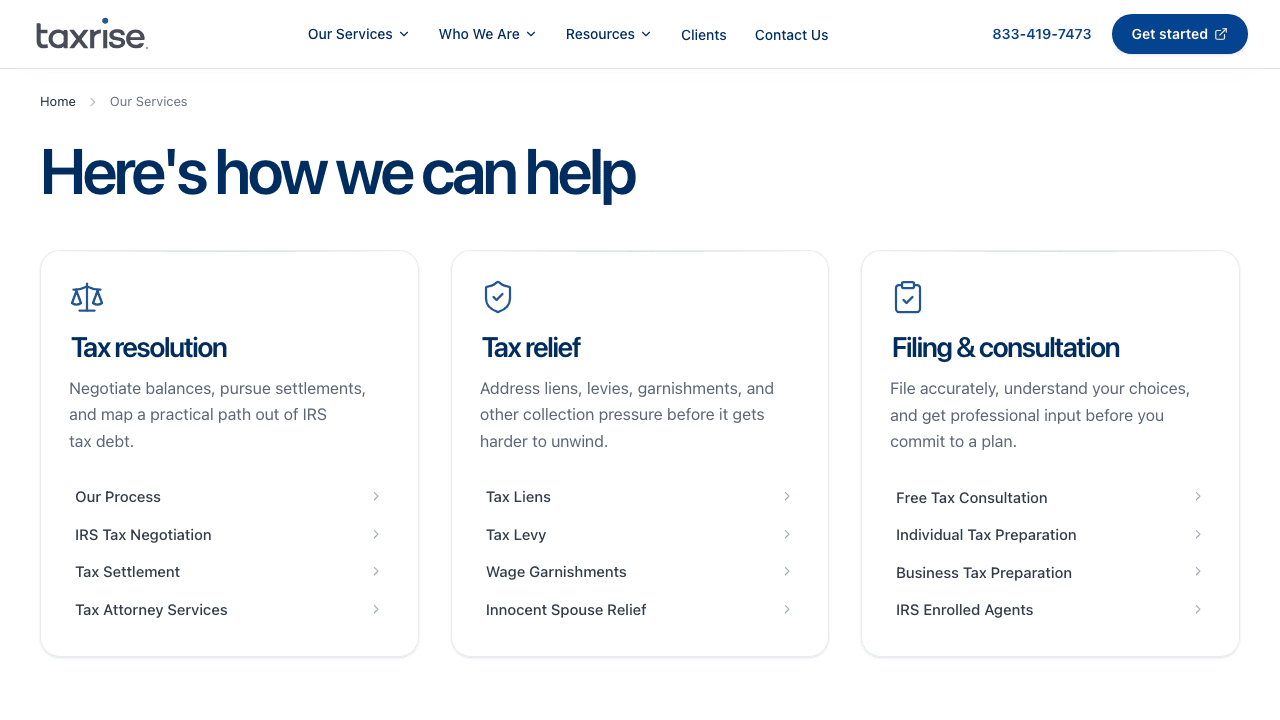 Services page