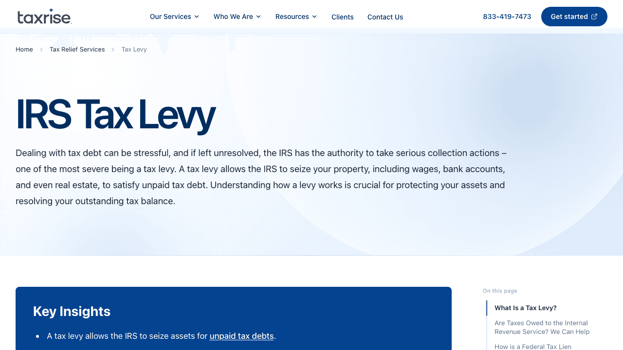 Tax levy service page